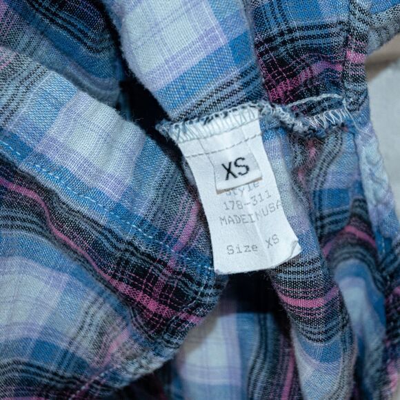 CP Shades Women's Blue Plaid Button up Flannel Shirt 100% Cotton size XS - Picture 5 of 8